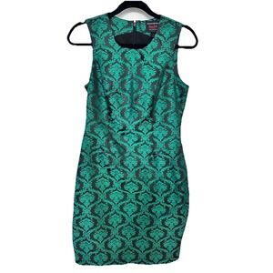 L'Wren Scott Banana Republic Black And Green Jacquard Sheath Dress Size 4.   *41
